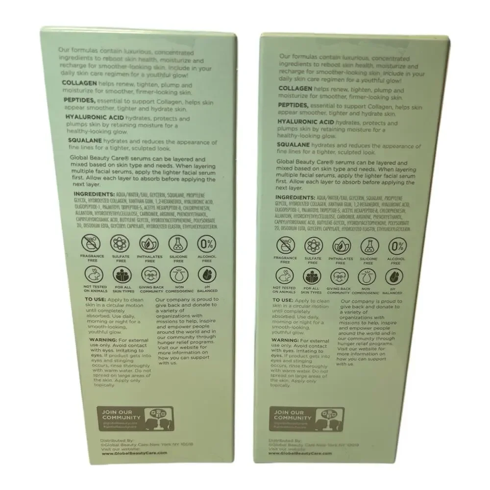 Set of 2 Global Beauty Care Smooth & Lift Collagen Facial Serum Hyaluronic Acid